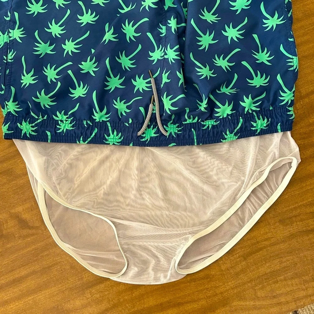 Tom & Teddy Blue Palm Tree Print Swim Shorts XXL | Quick-Dry Beach Swimwear O
